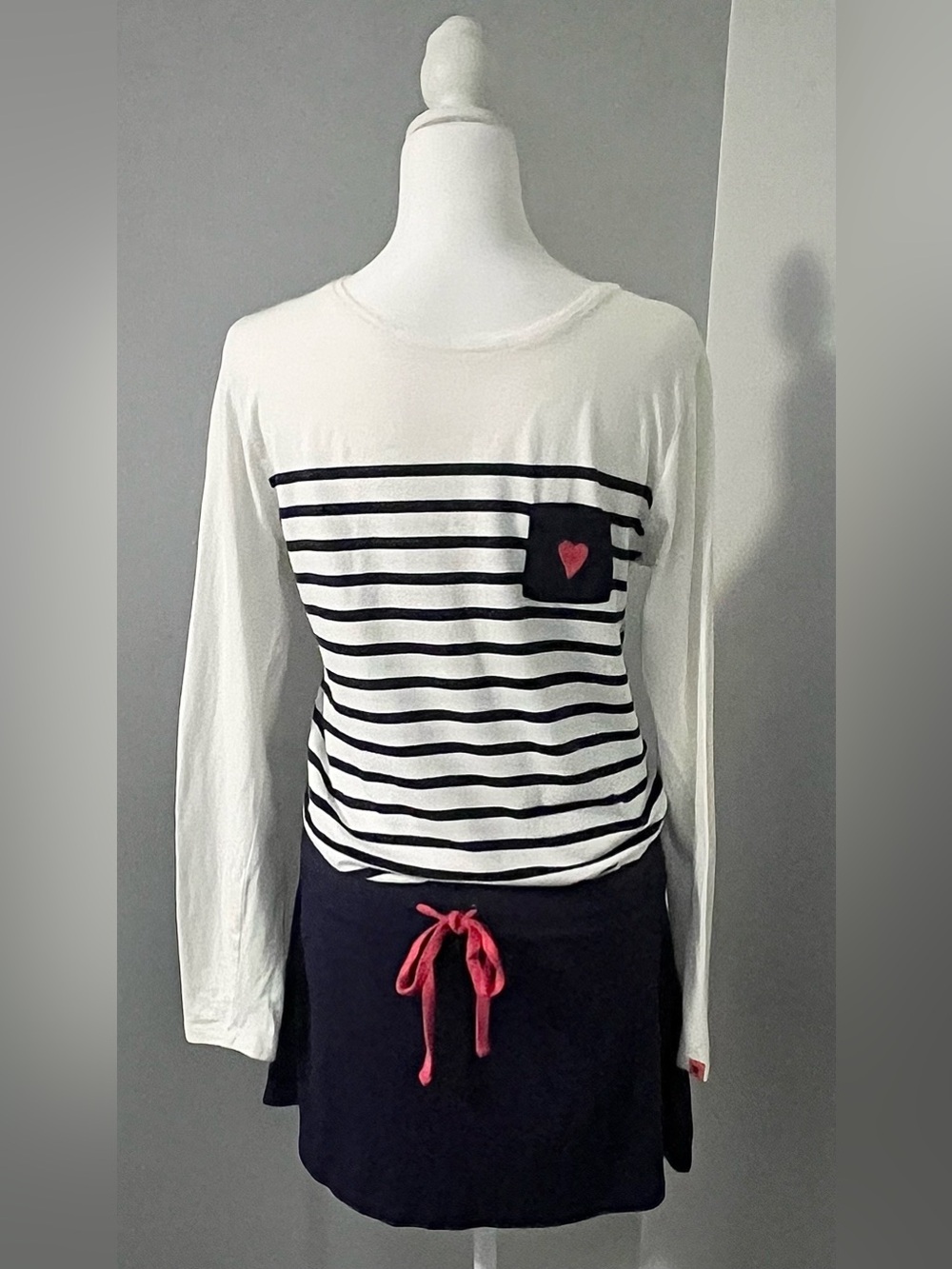 Etam Girls Size M (13/14) Striped Long Sleeve Dress with Heart Pocket